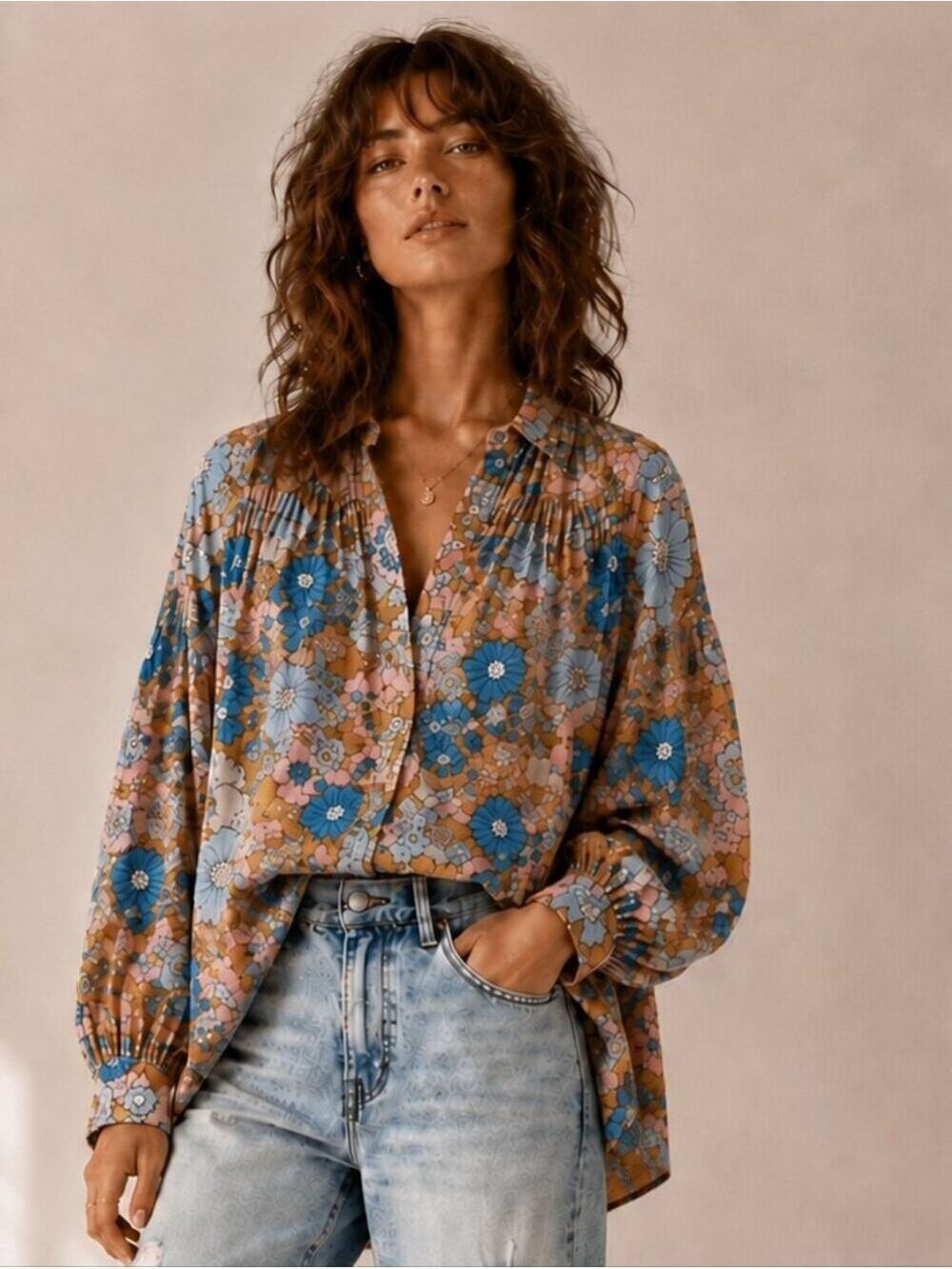Dodo Bar Or Valerie Floral Cotton Peasant Blouse Top Retro Boho 70s Small